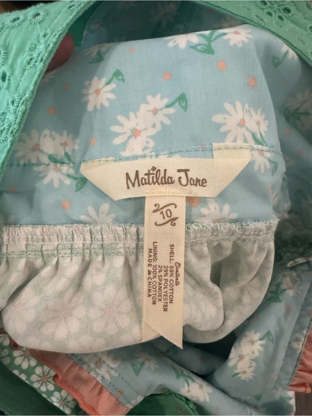 Matilda Jane Green and Peach Jumper with Sky Blue Daisy Lining